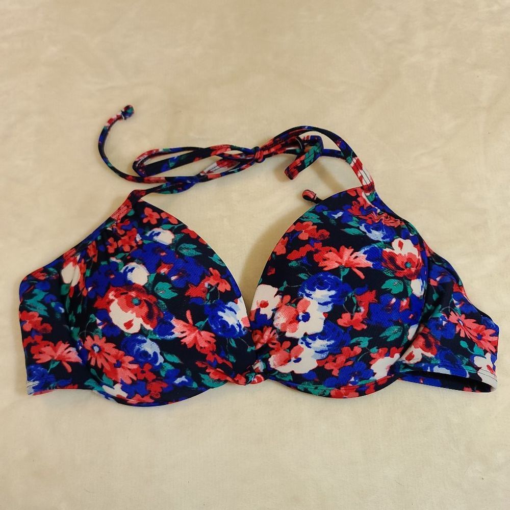 Floral red blue black padded Xhilaration bikini top XL